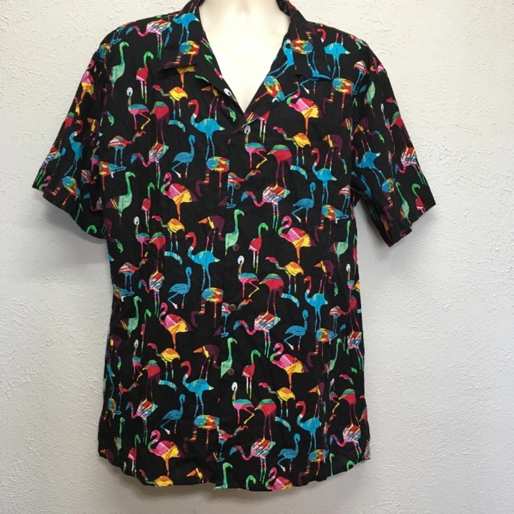 Hawaii Hangover Tropical Camp Shirt Mens XL Flamingo Party All Over Button Up